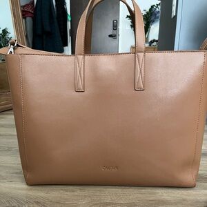 Calpak 16” Laptop Tan Leather Tote Bag